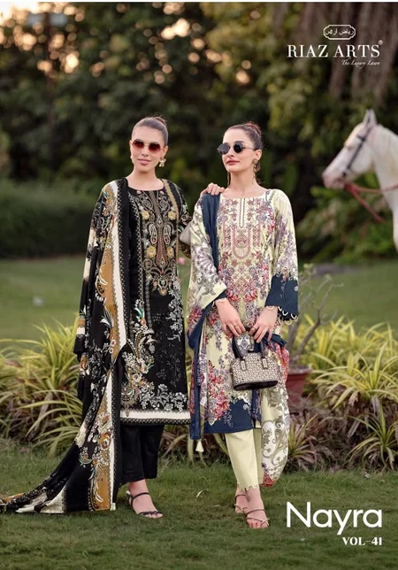 Nayra Vol 41 By Riaz Arts Cotton Printed Embroidery Dress Material 